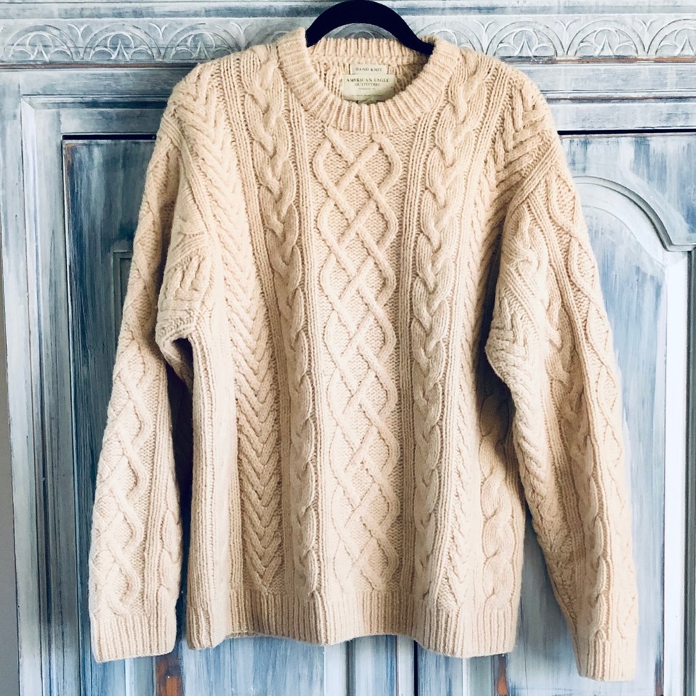 American Eagle Cable Knit Hand Knit Sweater